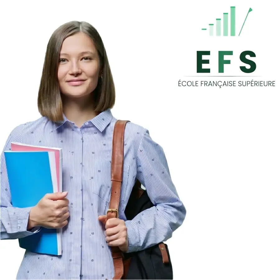 Étudiante en BTS Gestion de la PME à l'École Française Supérieure, dossiers en main.